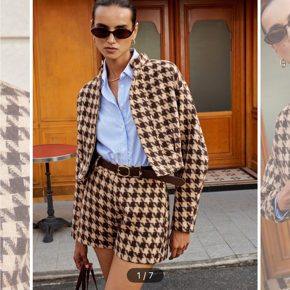 Chic Houndstooth Blazer and Shorts Set - Picture 3 of 12